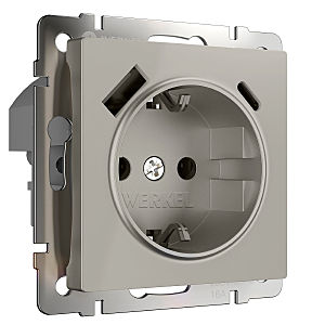 Розетка Werkel W1271704/ Розетка с заземлением, шторками и USB тип A+C (дымчатый)