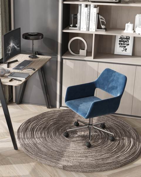 Кресло офисное ROSS ROSS CHROME VELVET DARK BLUE