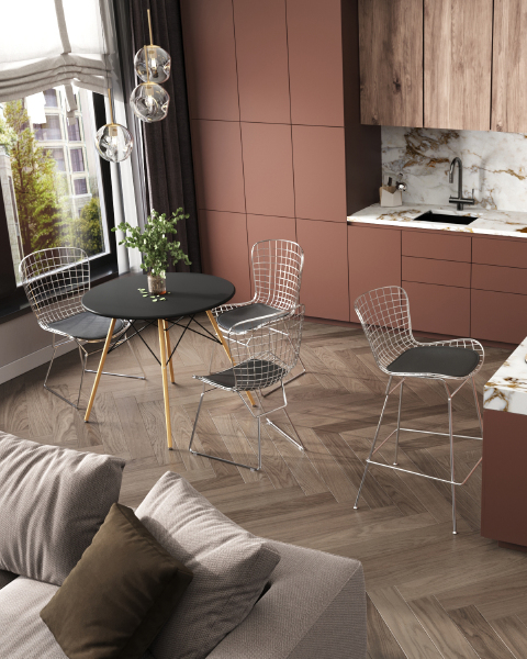 Полубарный стул Bertoia BTY-24L-P6 CH/BL