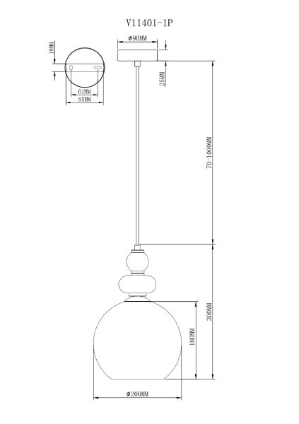 Светильник подвесной Tamina V11401-1P