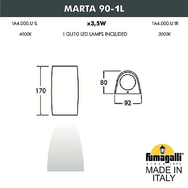 Уличный настенный светильник Marta 1A4.000.000.AXU1L