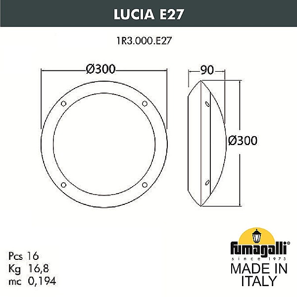 Уличный потолочный светильник Lucia 1R3.000.000.AYE27CL1
