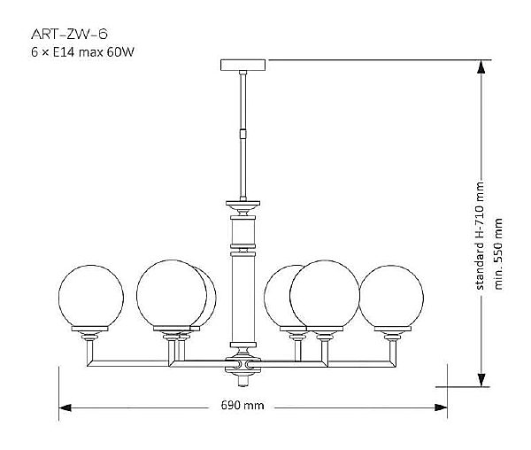 Люстра на штанге Artu Glass ART-ZW-6(N)G