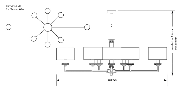 Люстра на штанге Artu ART-ZWL-8(Z)