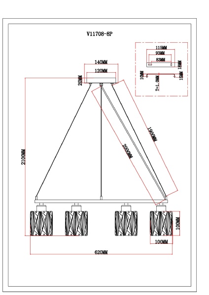 Подвесная люстра Prismique V11708-8P
