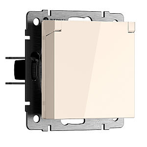 Розетка Встраиваемые механизмы айвори матовые W1171262/ Розетка с заземлением и шторками c крышкой IP44 N (айвори матовый)
