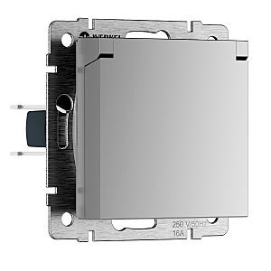 Розетка Встраиваемые механизмы серебряные W1171206/ Розетка влагозащ. с зазем. с защит. крышкой и шторками N (серебряный)