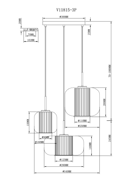 Светильник подвесной Ember V11815-3P
