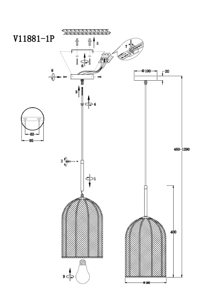 Светильник подвесной Yarn V11881-1P