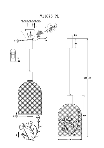 Светильник подвесной Ophelia V11875-PL