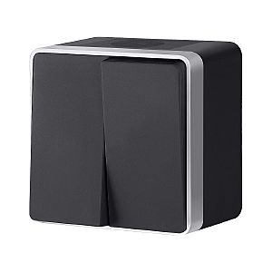 Выключатель W5020234/ Выключатель двухклавишный влагозащищенный Gallant (черный с серебром)