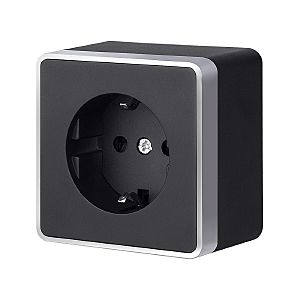 Розетка W5071134/ Розетка с заземлением и шторками Gallant (черный с серебром)