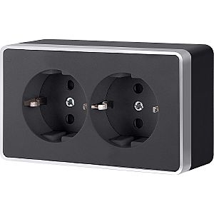 Розетка W5072134/ Розетка двойная с заземлением Gallant (черный с серебром)