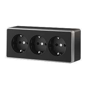 Розетка W5073134/ Розетка тройная с заземлением и шторками Gallant (черный с серебром)