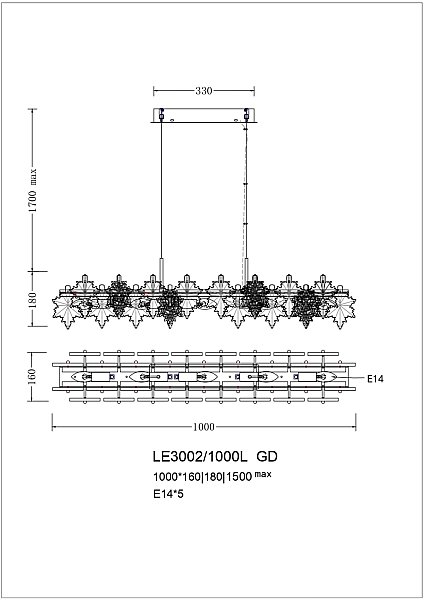 Светильник подвесной LEON Erable LE3002/1000L GD