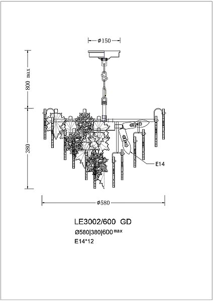 Подвесная люстра LEON Erable LE3002/600 GD