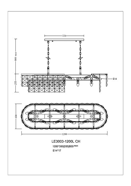 Подвесная люстра LEON Cristal LE3003/1200L CH