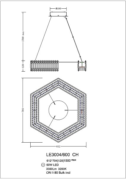 Подвесная люстра LEON Justine LE3004/600 CH