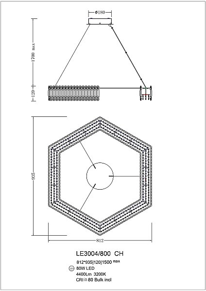 Подвесная люстра LEON Justine LE3004/800 CH