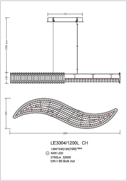 Светильник подвесной LEON Justine LE3004/1200L CH