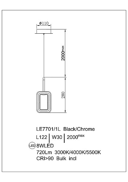 Светильник подвесной LEON Theona LE7701/1L Black Chrome