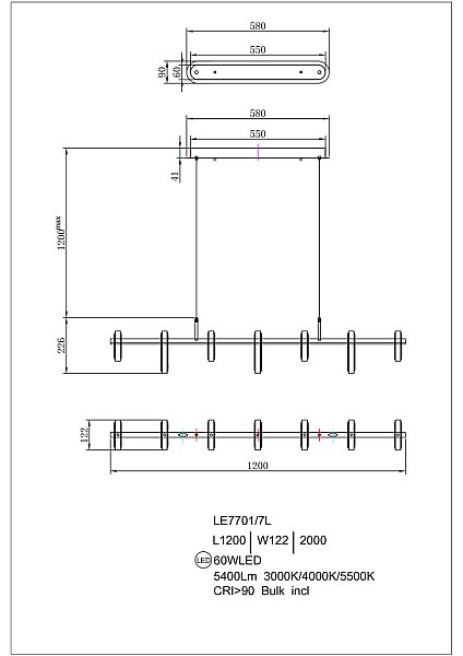 Светильник подвесной LEON Theona LE7701/7L Grey/Gold