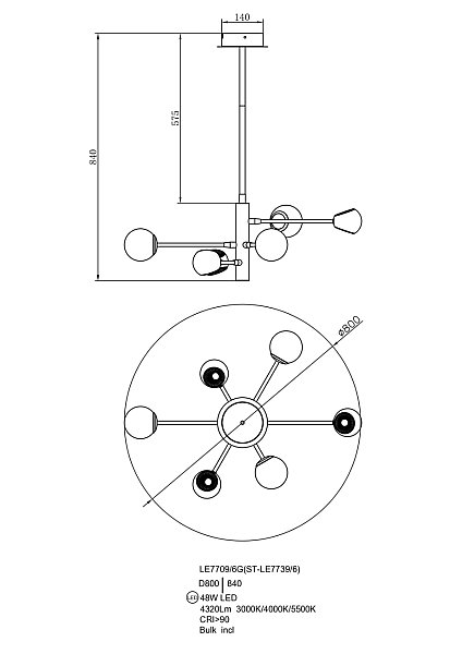 Потолочная люстра LEON Lilith LE7709/6G Black/Chrome/Gold
