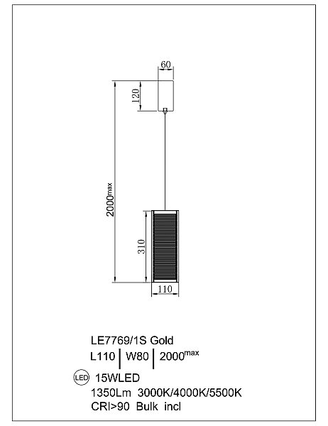 Светильник подвесной LEON Lumiere LE7769/1S Gold