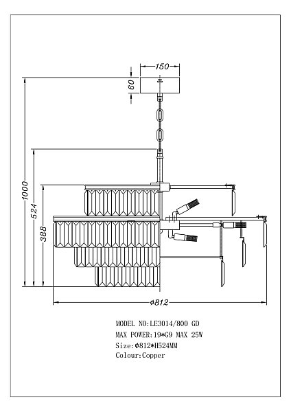 Подвесная люстра LEON Mia LE3014/800 Brass
