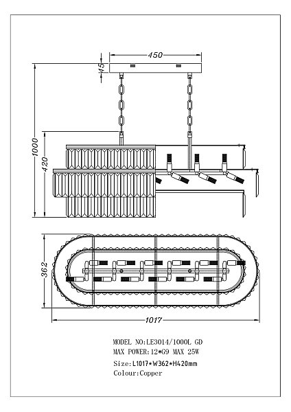 Подвесная люстра LEON Mia LE3014/1000L Brass