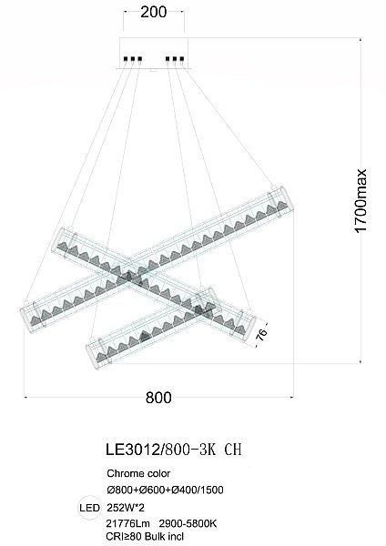 Подвесная люстра LEON Delaina LE3012/800-3K CH