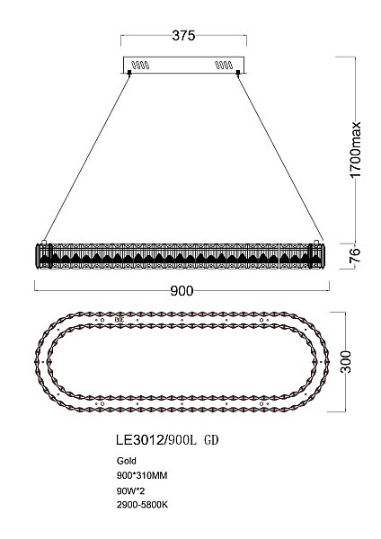 Подвесная люстра LEON Delaina LE3012/900L GD