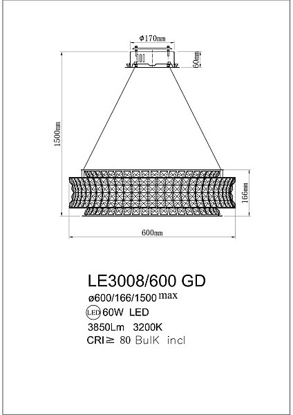 Подвесная люстра LEON Aurelie LE3008/600 GD