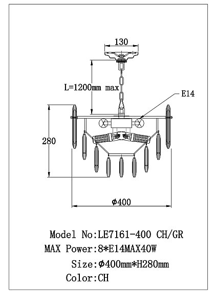Подвесная люстра LEON Jacqueline LE7161/400 CH/GR