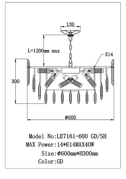 Подвесная люстра LEON Jacqueline LE7161/600 GD/SH