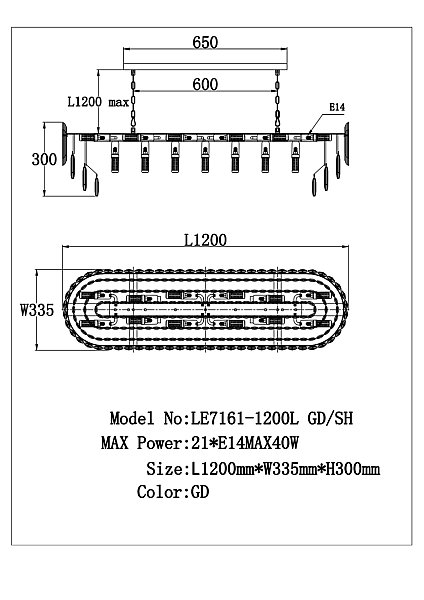Подвесная люстра LEON Jacqueline LE7161/1200L GD/SH