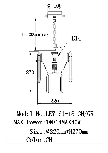 Светильник подвесной LEON Jacqueline LE7161/1S CH