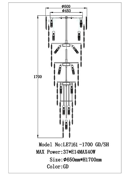 Люстра каскадная LEON Jacqueline LE7161/1700 GD/SH