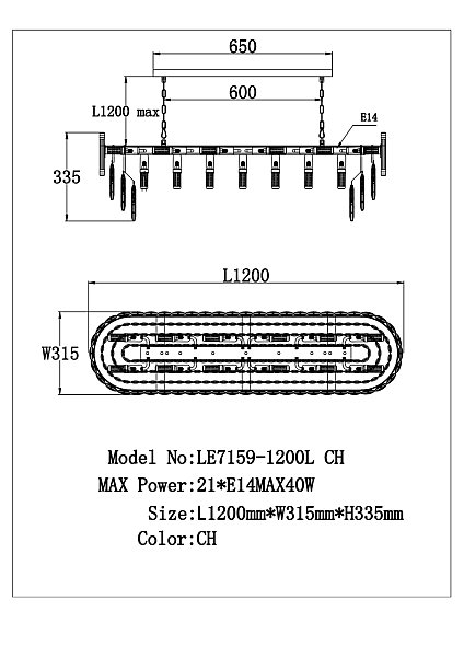 Подвесная люстра LEON Noemi LE7159/1200L CH