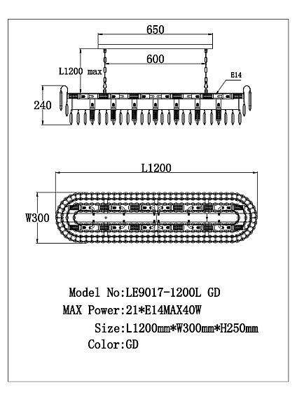 Подвесная люстра LEON Catherine LE9017/1200L GD