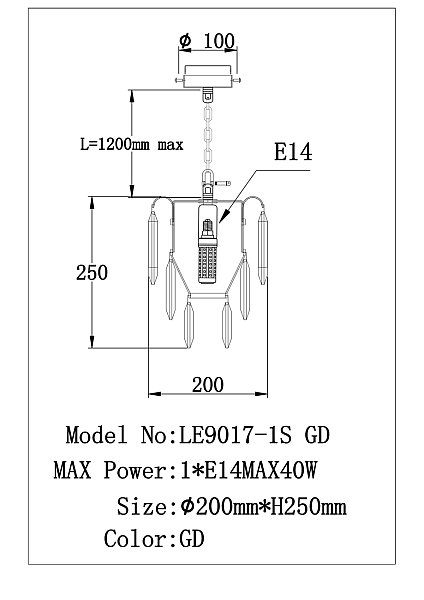 Светильник подвесной LEON Catherine LE9017/1S GD