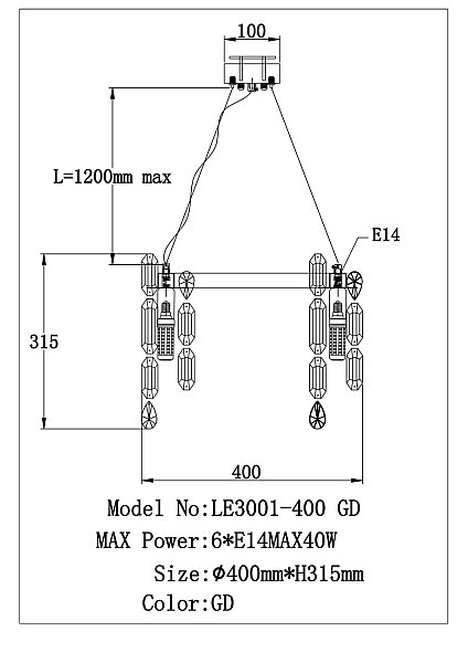 Подвесная люстра LEON Elien LE3001/400 GD