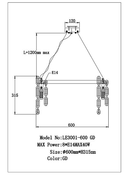 Подвесная люстра LEON Elien LE3001/600 GD