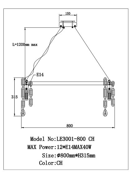Подвесная люстра LEON Elien LE3001/800 CH