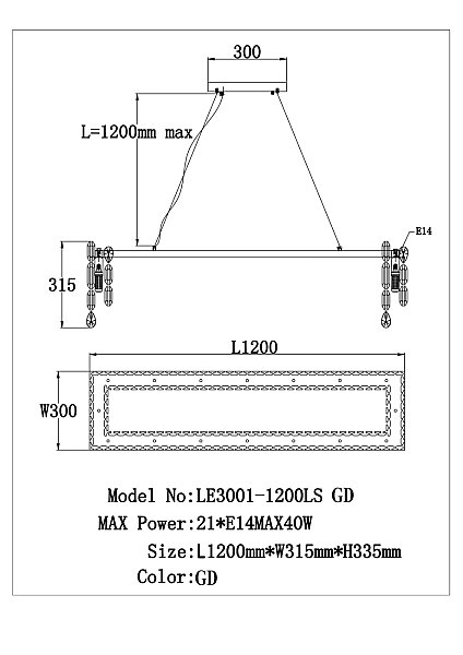 Подвесная люстра LEON Elien LE3001/1200LS GD