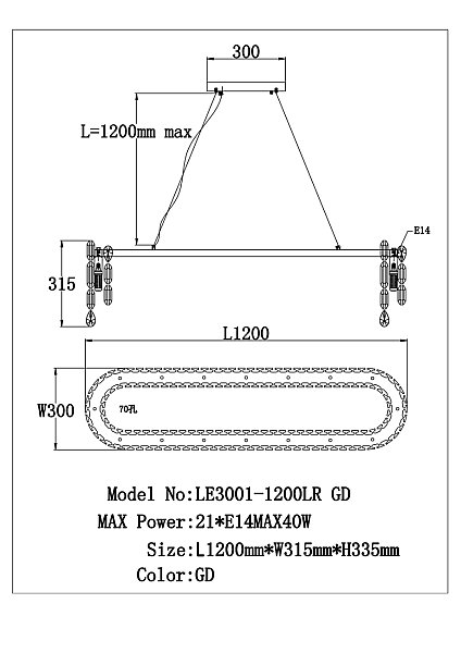 Подвесная люстра LEON Elien LE3001/1200LR GD