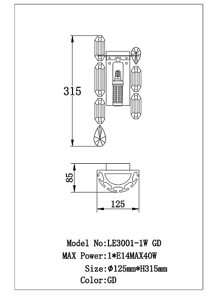 Настенное бра LEON Elien LE3001/1W GD