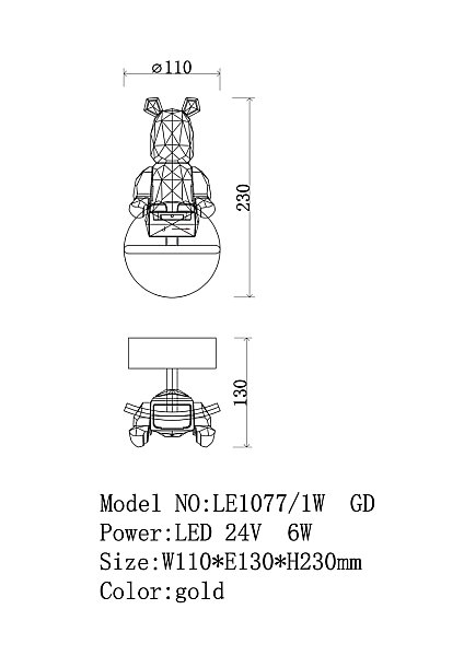 Настенное бра LEON Sophie LE1077/1W GD/BL