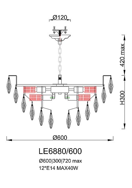 Подвесная люстра LEON Melanie LE6880/600 GD
