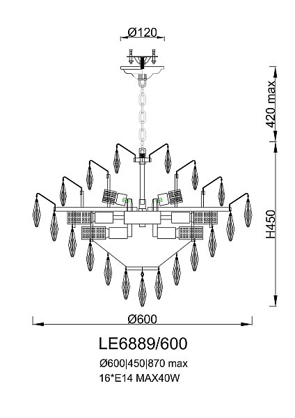 Подвесная люстра LEON Adriana LE6889/600 GD
